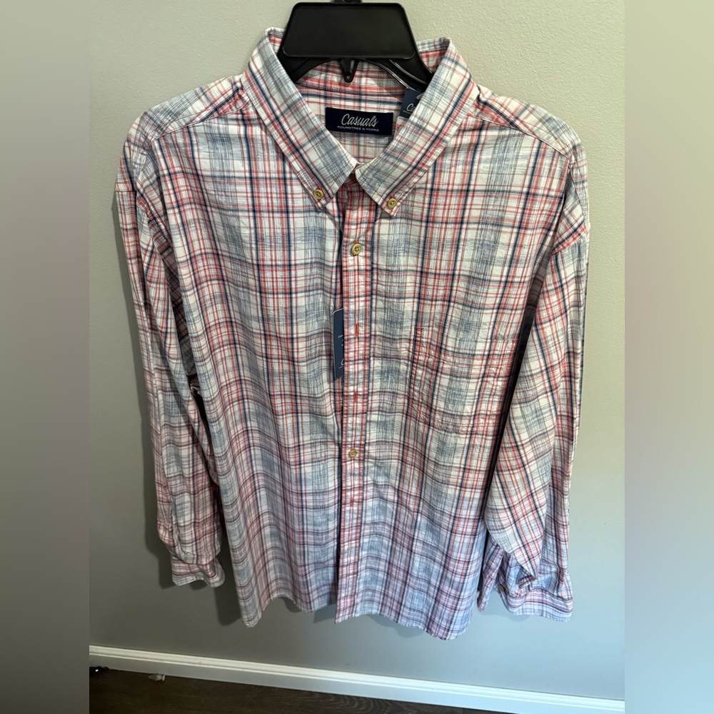 NWT Roundtree & Yorke Men's Short Sleeve Cotton Shirt, Plaid  XL‎ Casual Dress